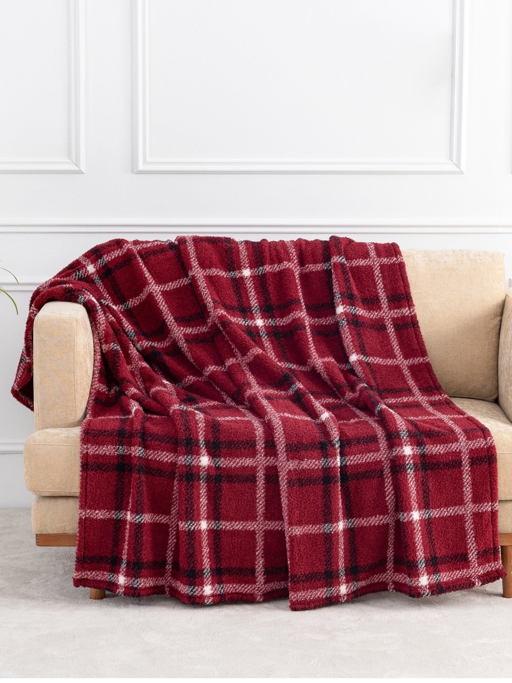 Berkshire Plaid Red Cozy Throw Blanket - Soft Holiday Home Accent